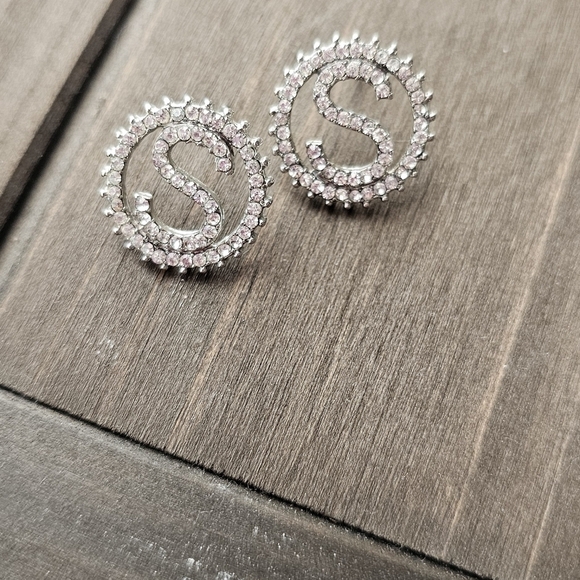 Initial "S" Rhinestone Necklace and Earrings Set - Picture 3 of 4